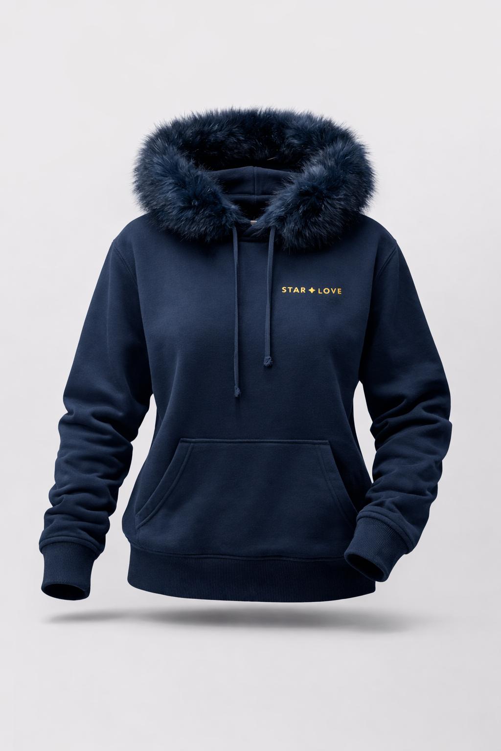 Sudadera de invierno con capucha de pelo color marino | Carla