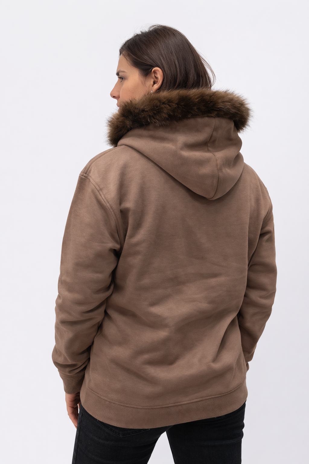 Sudadera de invierno con capucha de pelo color beige | Carla
