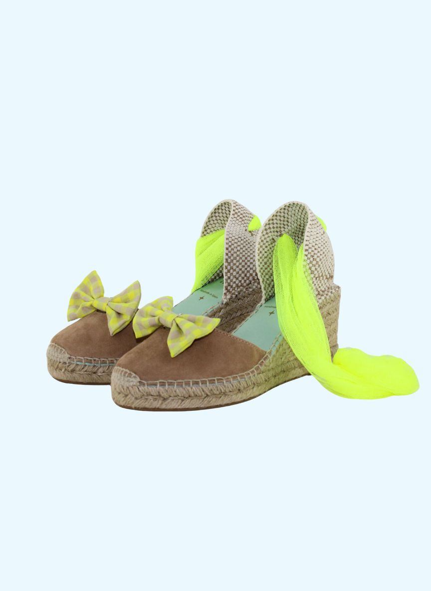 Pack adornos vichy amarillo fluor y cintas para zapatos | Pack Vichy Amarillo