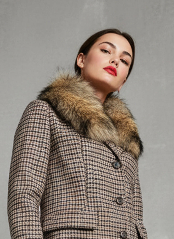 Cuello de pelo natural desmontable color beige  | Alicia