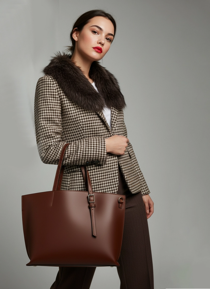 Bolso de piel marrón chocolate con asa intercambiable | Pilar