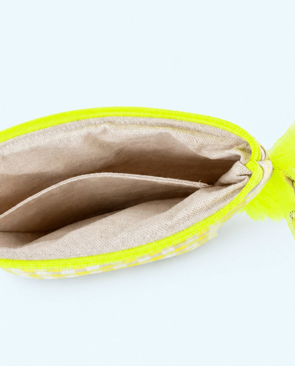 Bolso de mano vichy amarillo flúor con volante tul | Valentina