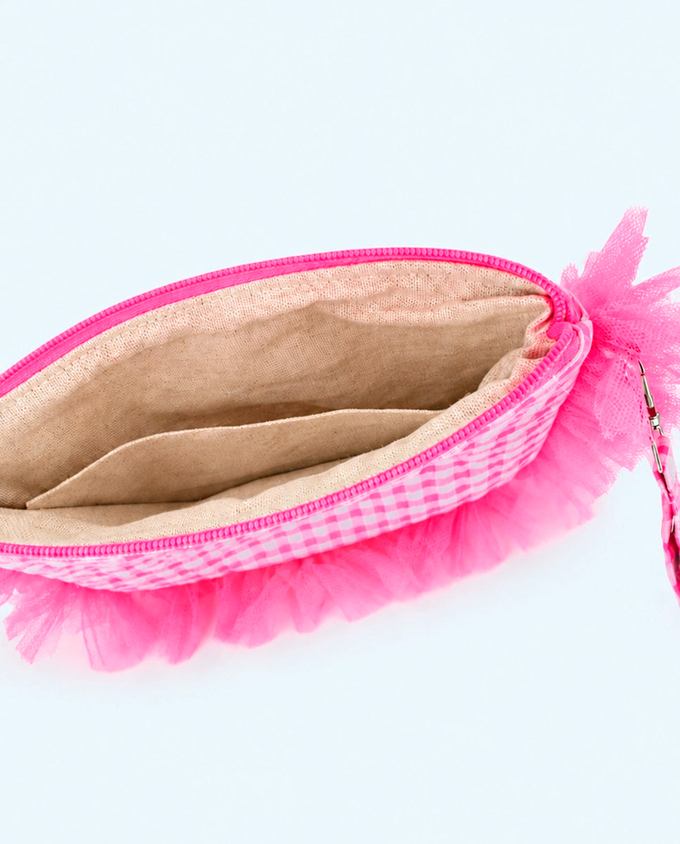 Bolso de mano vichy fucsia con tul flúor | Valentina