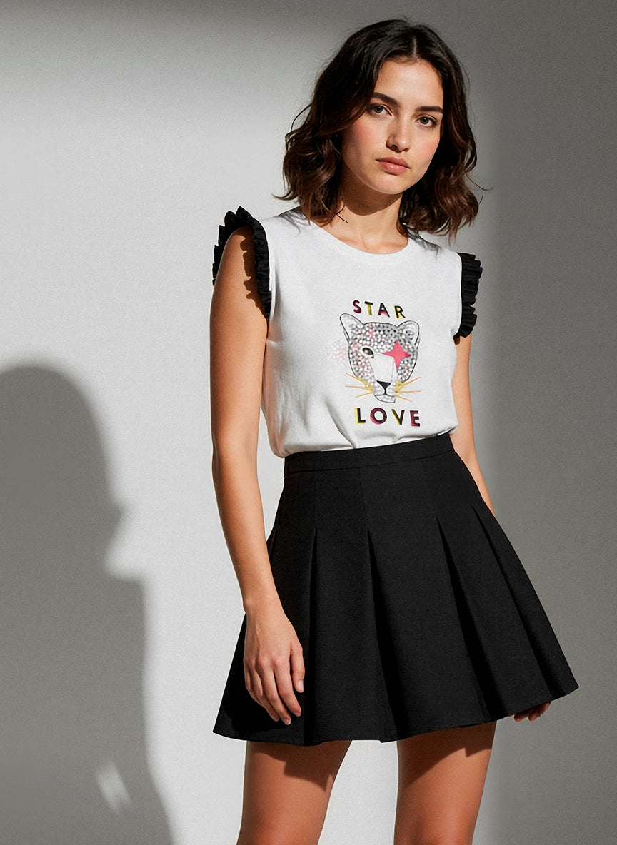 Camiseta blanca de tirantes diseño tigre con tul negro | Alma