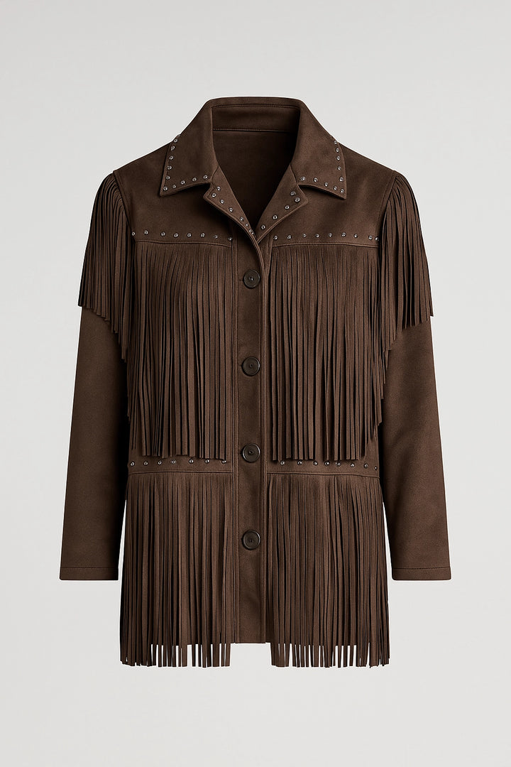 Chaqueta de flecos  marrón chocolate con tachuelas | Isabel