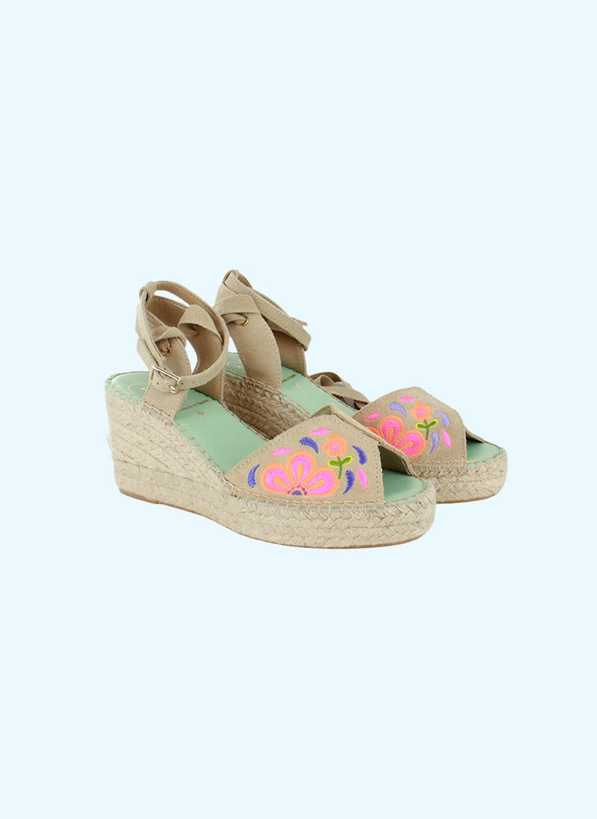 Alpargatas sandalias bordadas con cinta y pulsera intercambiable | Cisne 20