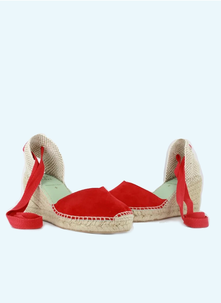 Alpargatas rojas cuña media con cintas intercambiables | Columba