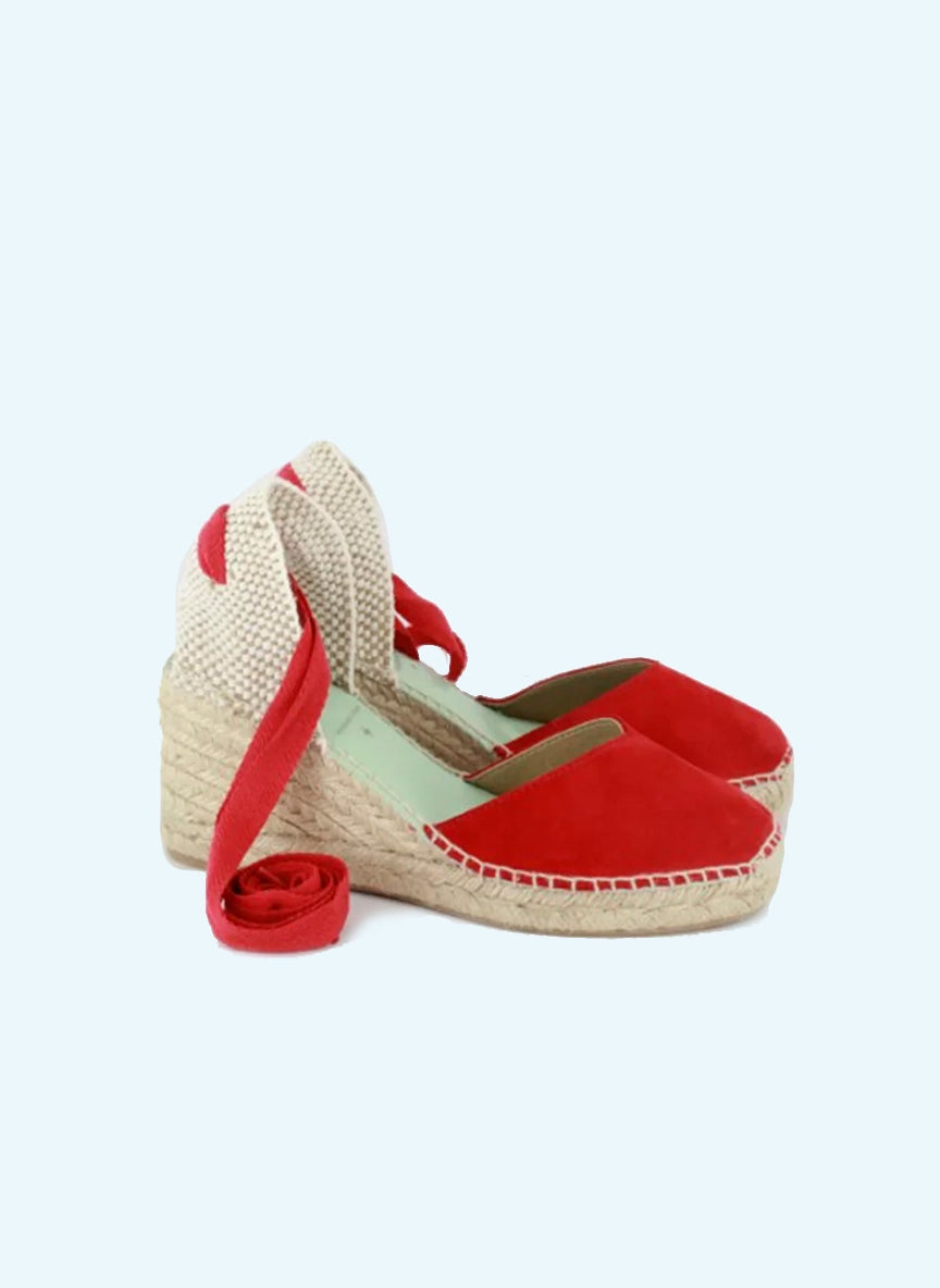 Alpargatas rojas cuña media con cintas intercambiables | Columba