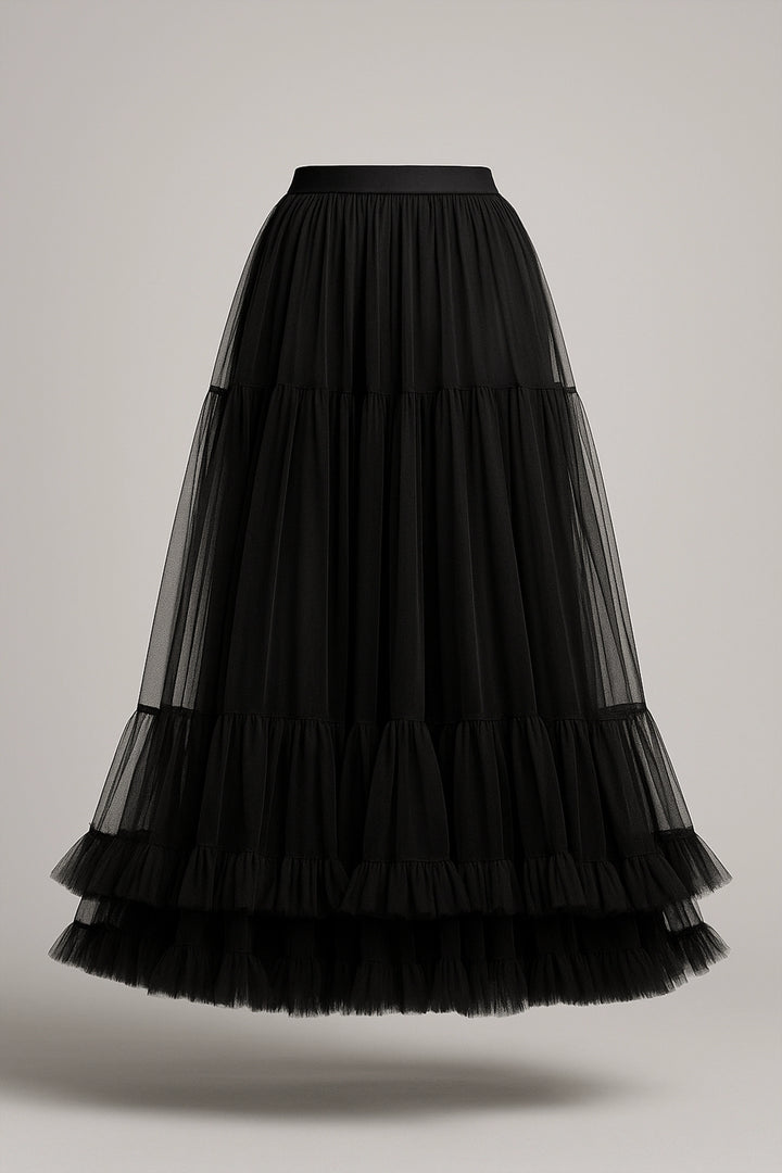 Falda larga negra de tul con volumen | Maria