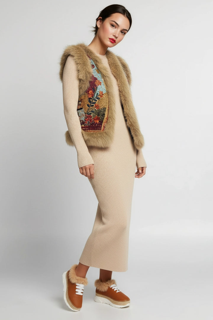 Chaleco de pelo sin mangas con diseño fantasía | Frida