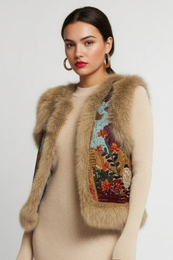 Chaleco de pelo sin mangas con diseño fantasía | Frida