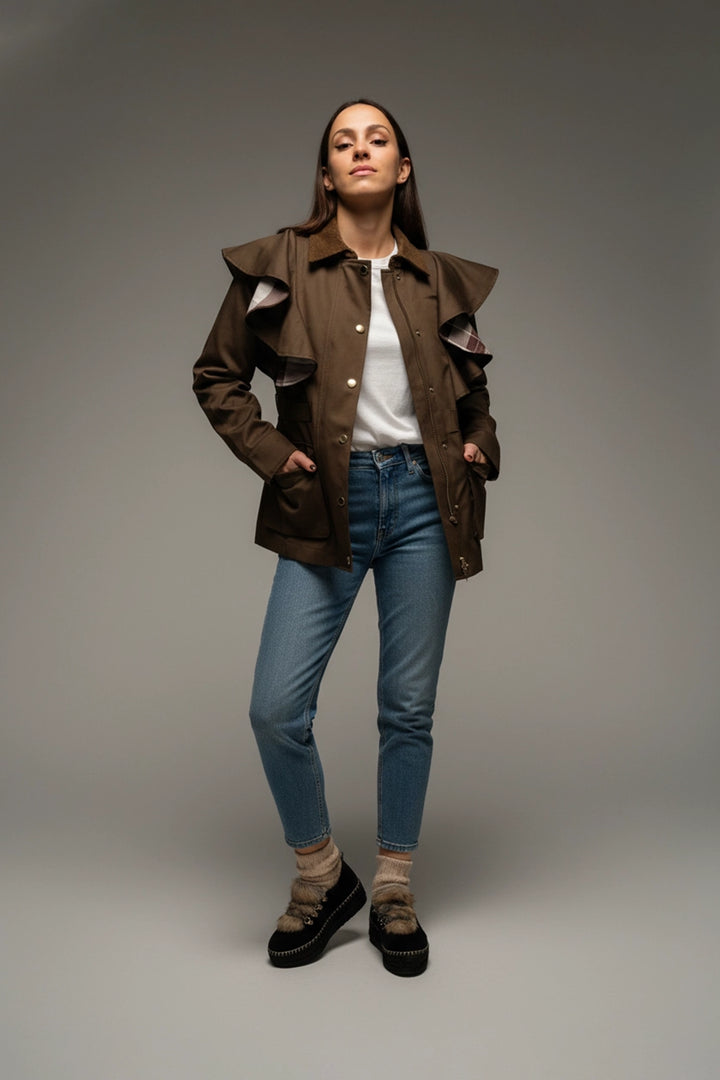 Trench mujer color cacao con volantes y cinturón | Raquel