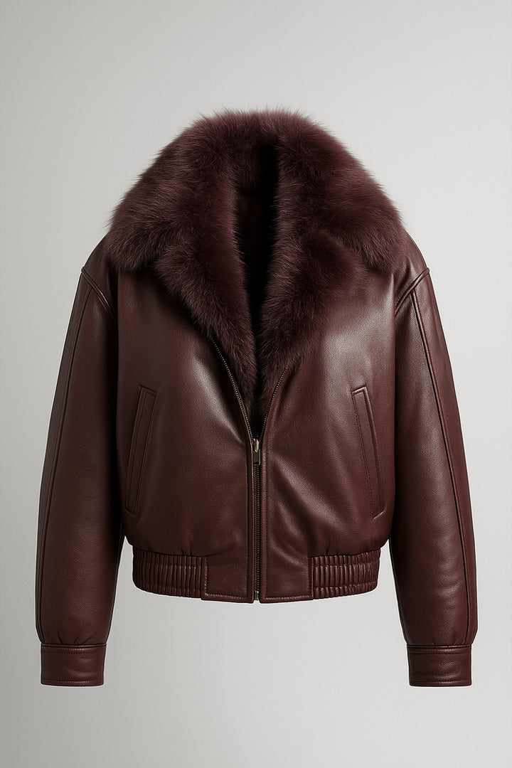 Chaqueta burdeos con cuello de pelo desmontable | Greta