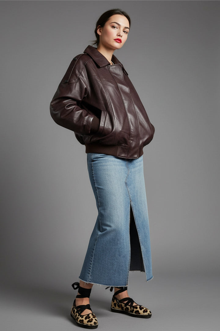 Chaqueta burdeos con cuello de pelo desmontable | Greta