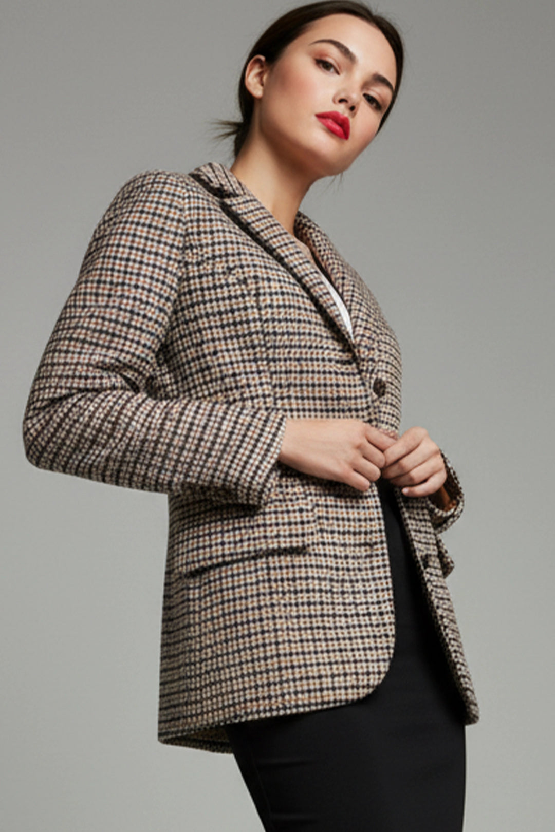 Americana cuadros mujer beige y chocolate | Julieta