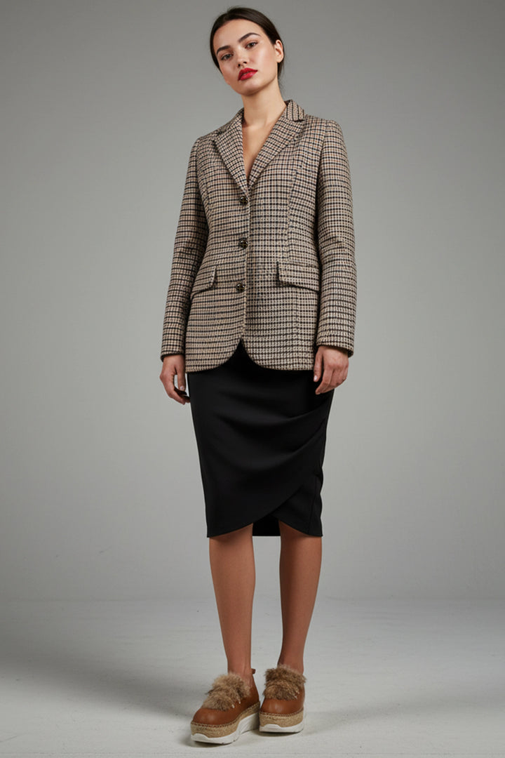 Americana cuadros mujer beige y chocolate | Julieta