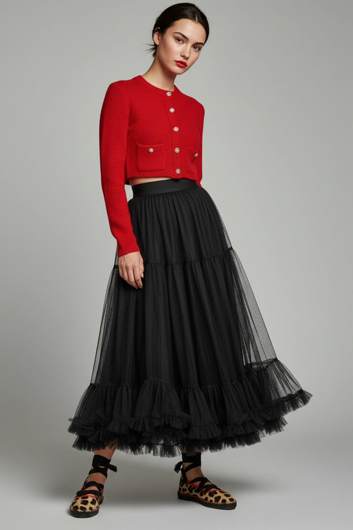 Falda larga negra de tul con volumen | Maria