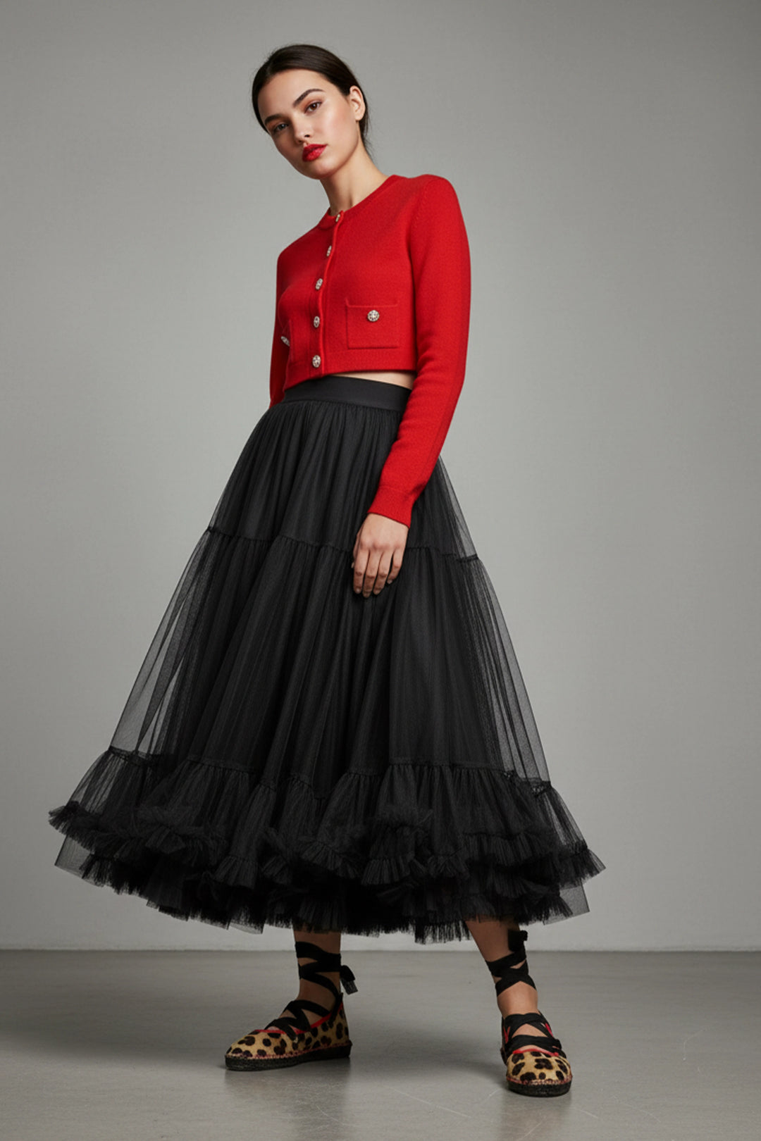 Falda larga negra de tul con volumen | Maria