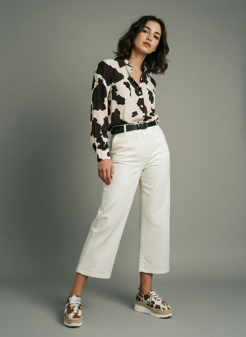 Sneakers animal print vaca con suela de yute y goma | Naos 90