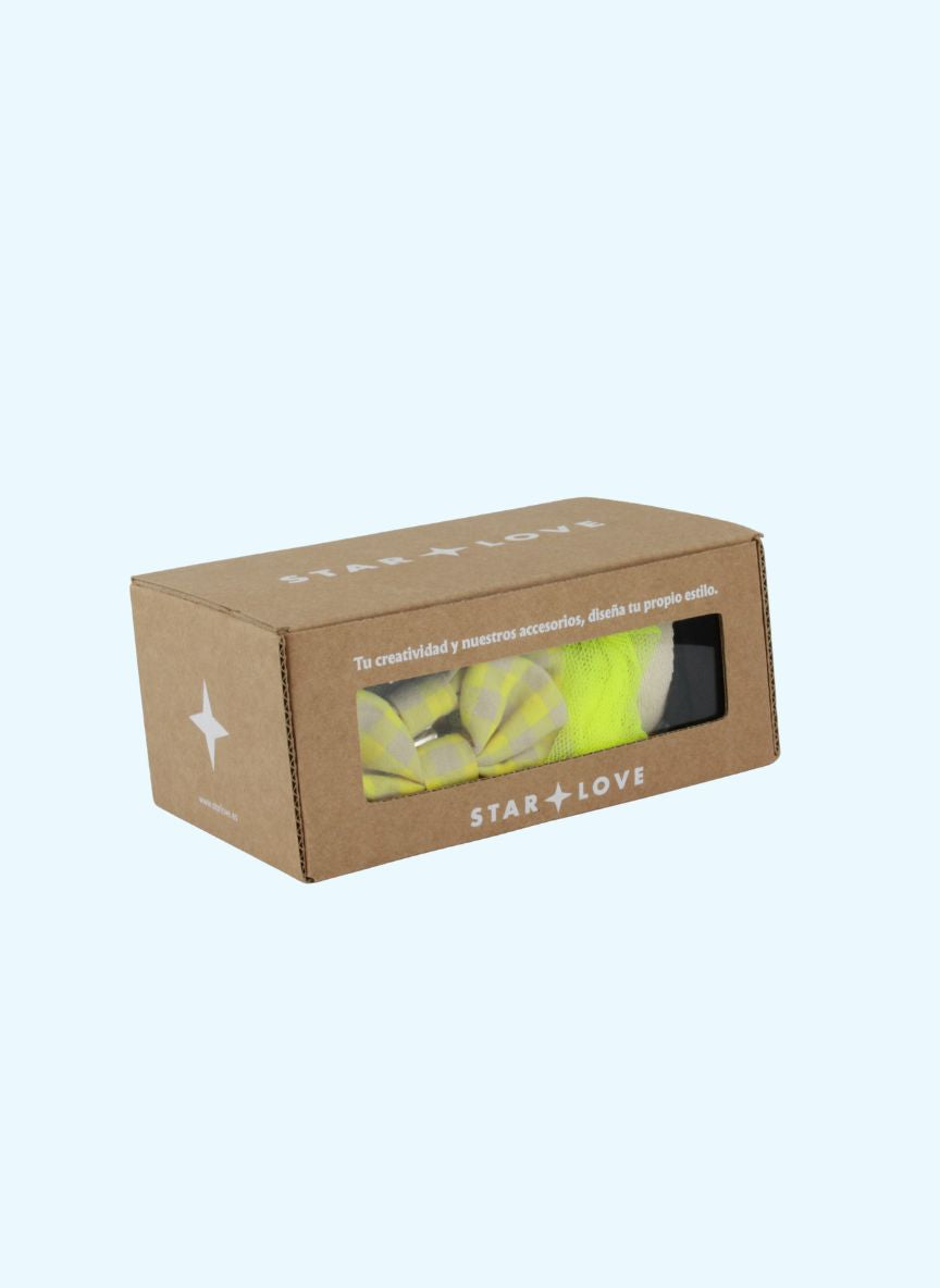 Pack adornos vichy amarillo fluor y cintas para zapatos | Pack Vichy Amarillo