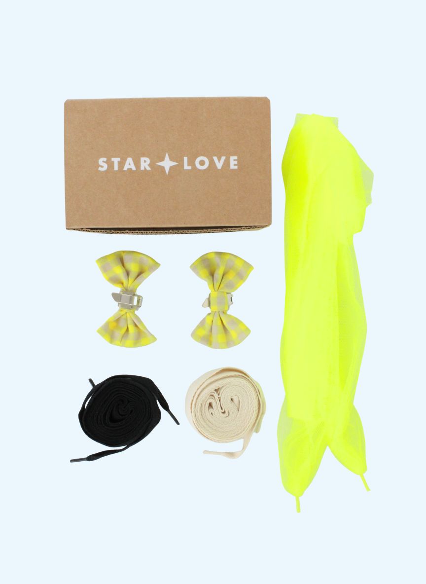 Pack adornos vichy amarillo fluor y cintas para zapatos | Pack Vichy Amarillo