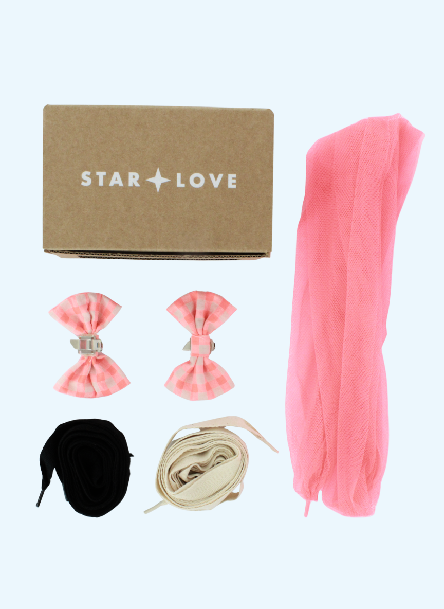 Pack adornos vichy coral y cintas para zapatos | Pack Vichy Coral