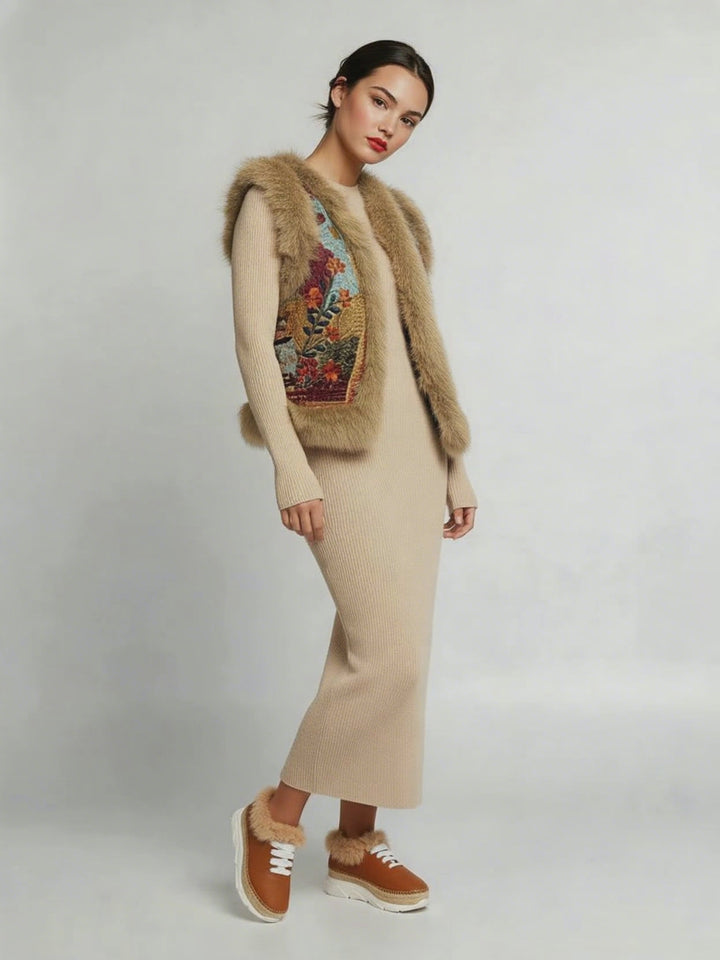 Chaleco de pelo sin mangas con diseño fantasía | Frida