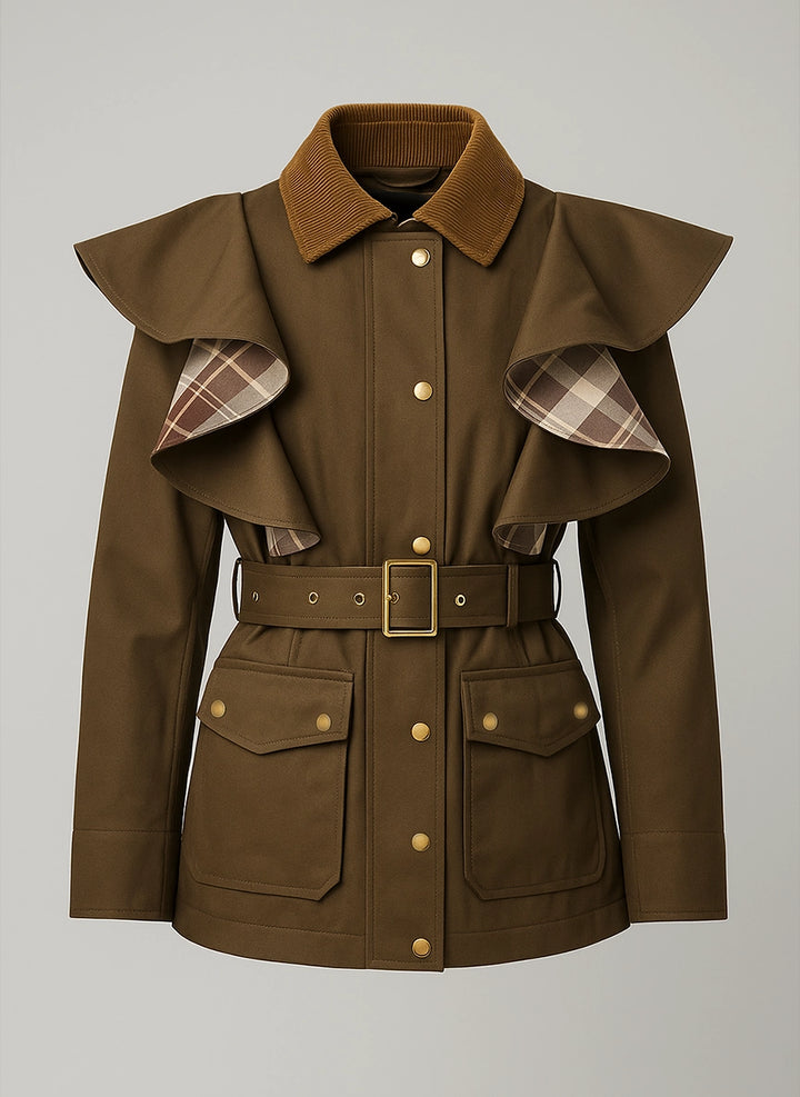 Trench mujer color cacao con volantes y cinturón | Raquel