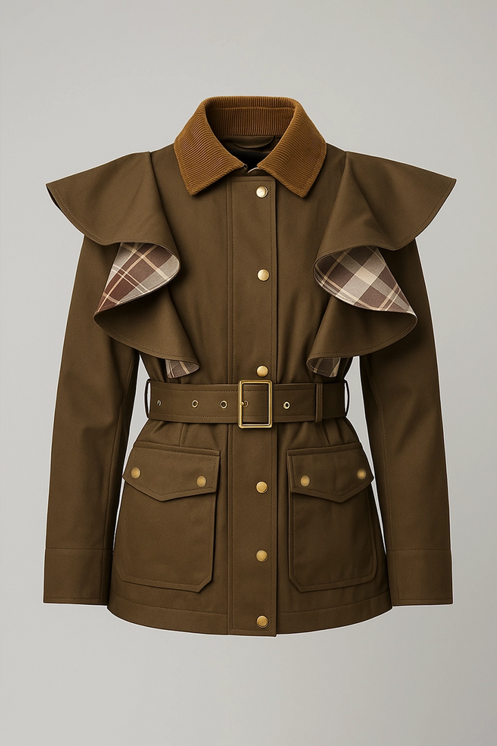 Trench mujer color cacao con volantes y cinturón | Raquel