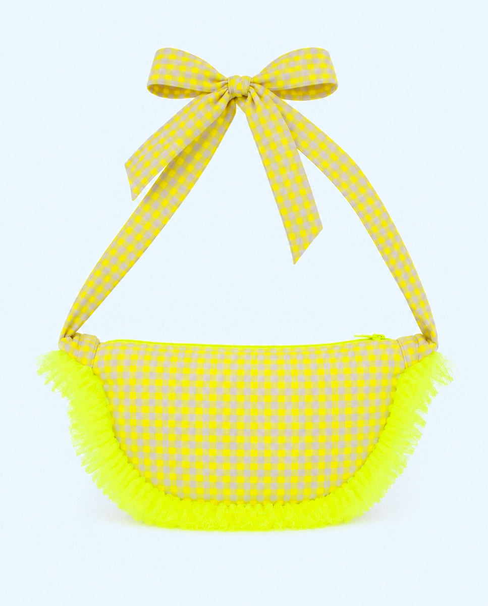 Bolso bandolera vichy amarillo flúor con volante tul | Sofia