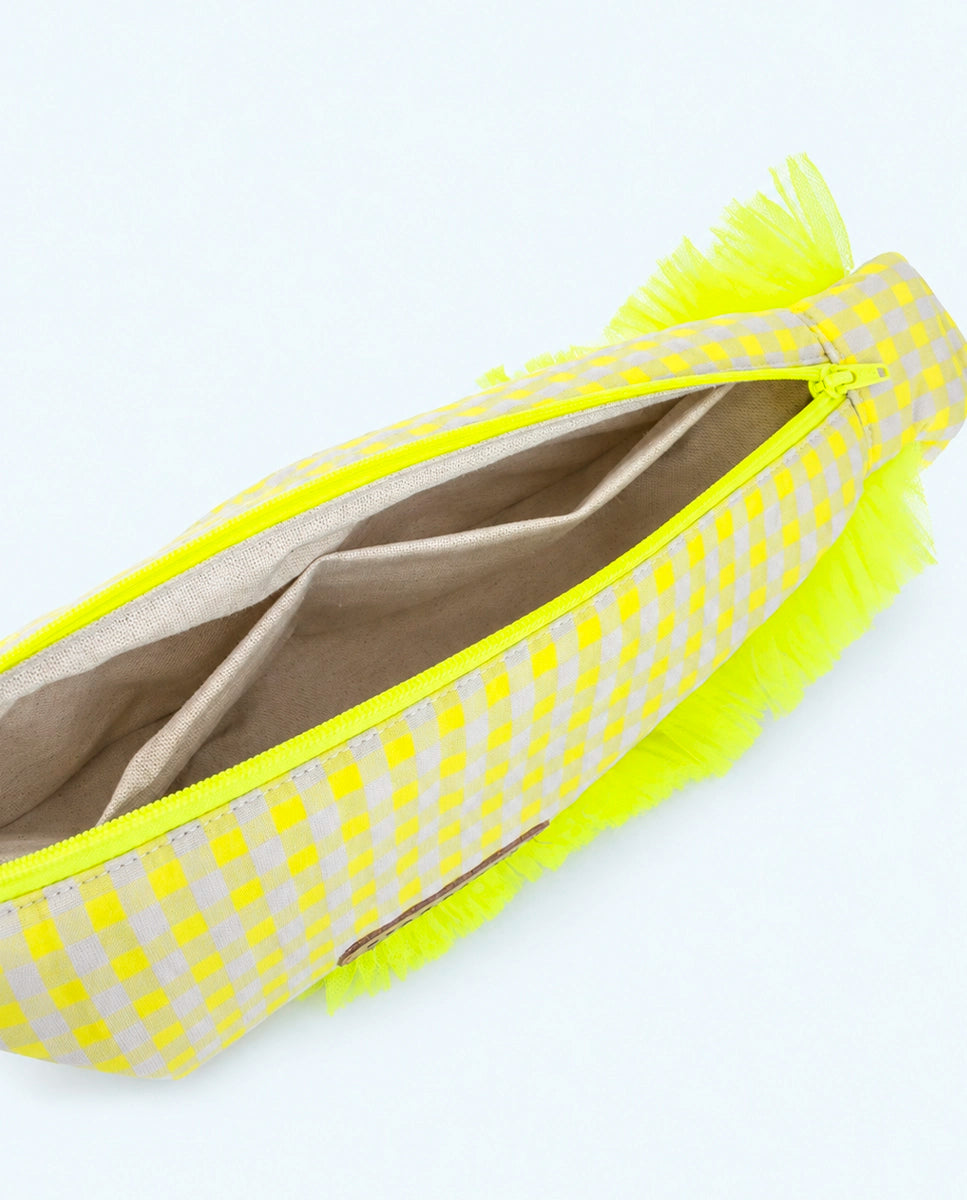 Bolso bandolera vichy amarillo flúor con volante tul | Sofia