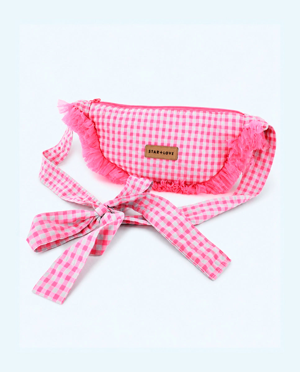 Bolso bandolera vichy fucsia con volante | Sofia